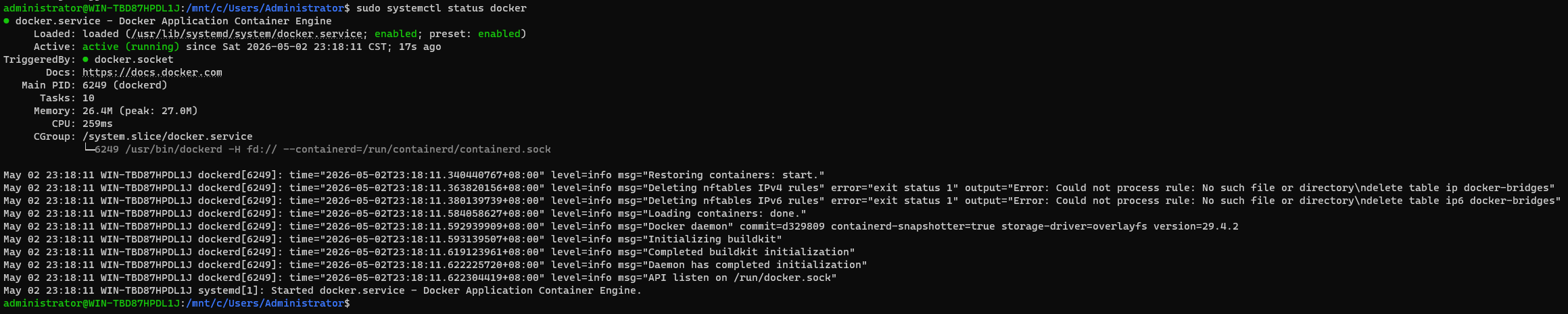 docker安裝完畢